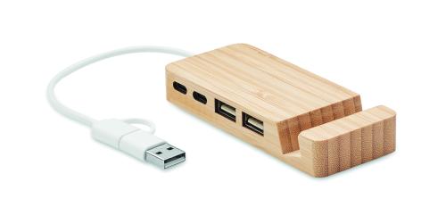 Bambusz 4 portos USB hub
