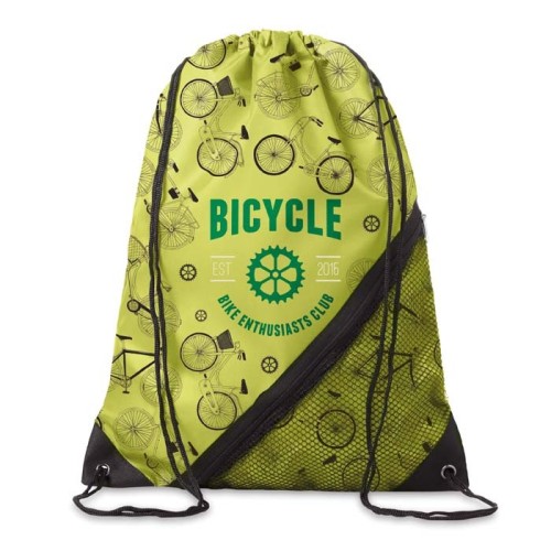 210D poliészter húzózsinóros táska cipzáras hálós zsebbel