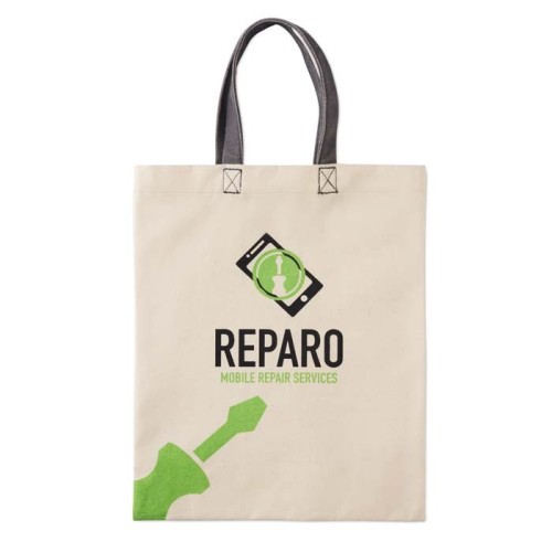 Pamutvászon táska rövid fülekkel (26x32,5 cm).