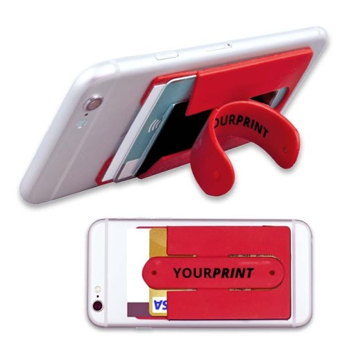 Az ön által választott színű, szilikon csattanós kártya- és telefontartó.