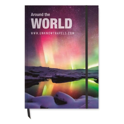 A4 méretű, keménytáblás, papír borítós jegyzetfüzet az Ön egyedi dizájnja szerint nyomtatott lapokkal.