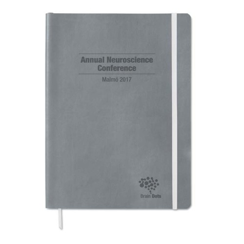 A4 méretű, puhafedeles, PU-bőr borítós jegyzetfüzet az Ön egyedi dizájnja szerint nyomtatott lapokkal.