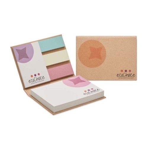 Kemény, újrahasznosított papír borítójú kombi jegyzettömb az Ön egyedi dizájnjával minden jegyzetelő lapon.