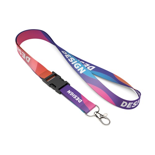 Levehető csatos, szublimációs RPET nyakpánt.