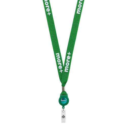 Szitanyomott RPET nyakpánt fém zsinórzárral, kártyatartóval.