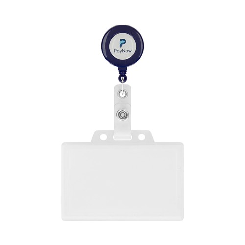 Kerek, visszahúzható kártyatartó Ø2 cm logóval.