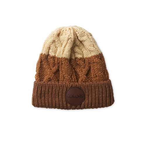 Csavart mintás, akril kötött sapka bordázott mandzsettával.