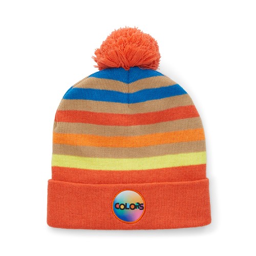 Egyedi mintás, RPET jacquard mandzsettás kötött sapka pomponnal.